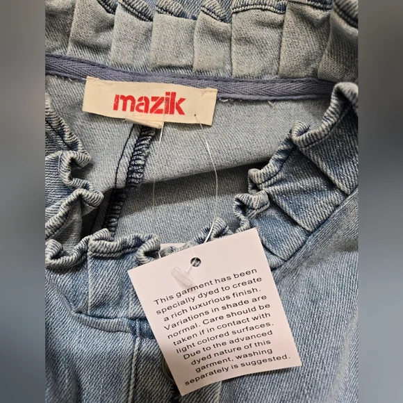MAZIK NWT Ruffled Denim Button Up Jacket. Size Small - Picture 8 of 12